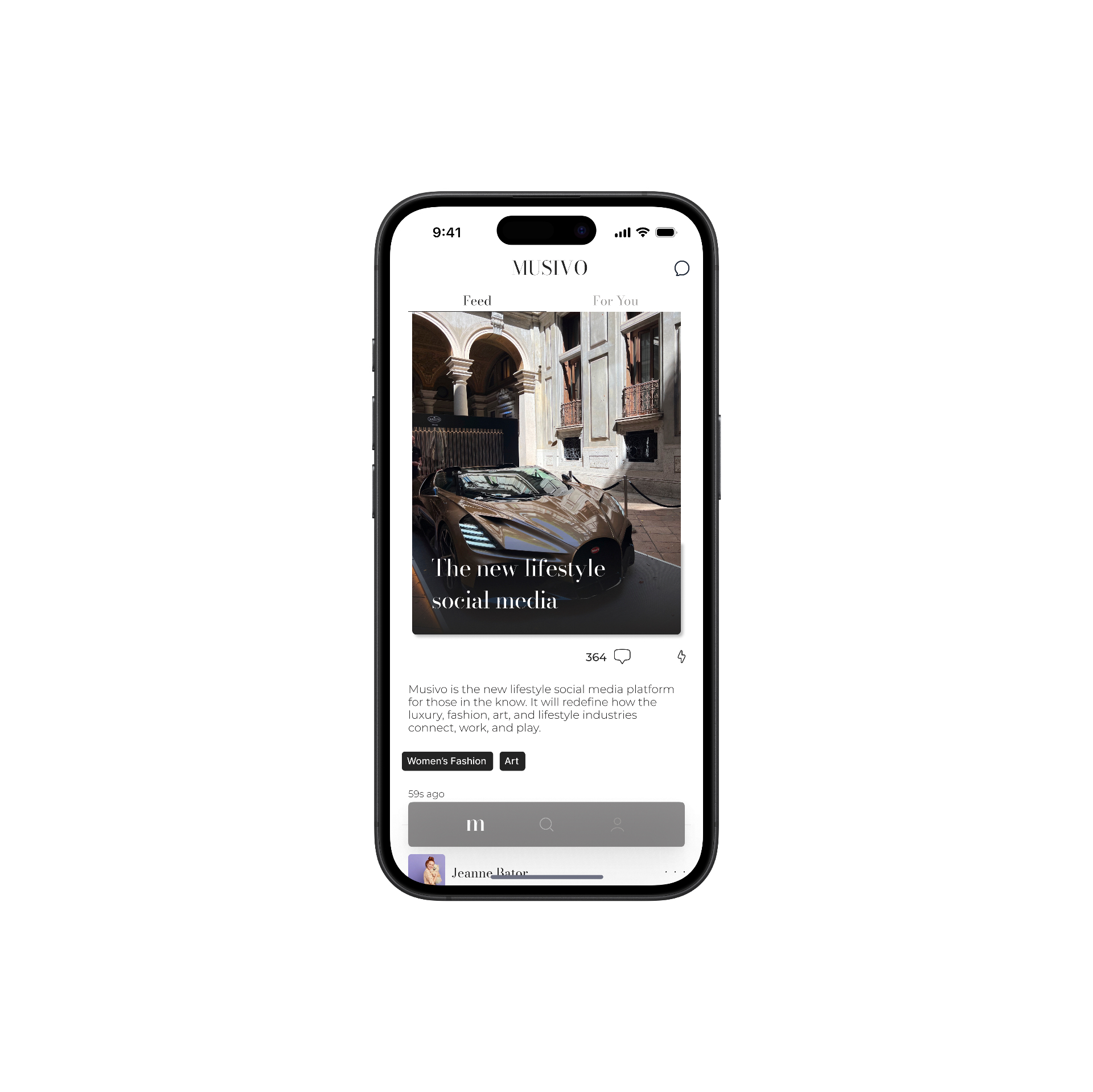 Musivo Social app preview on iPhone